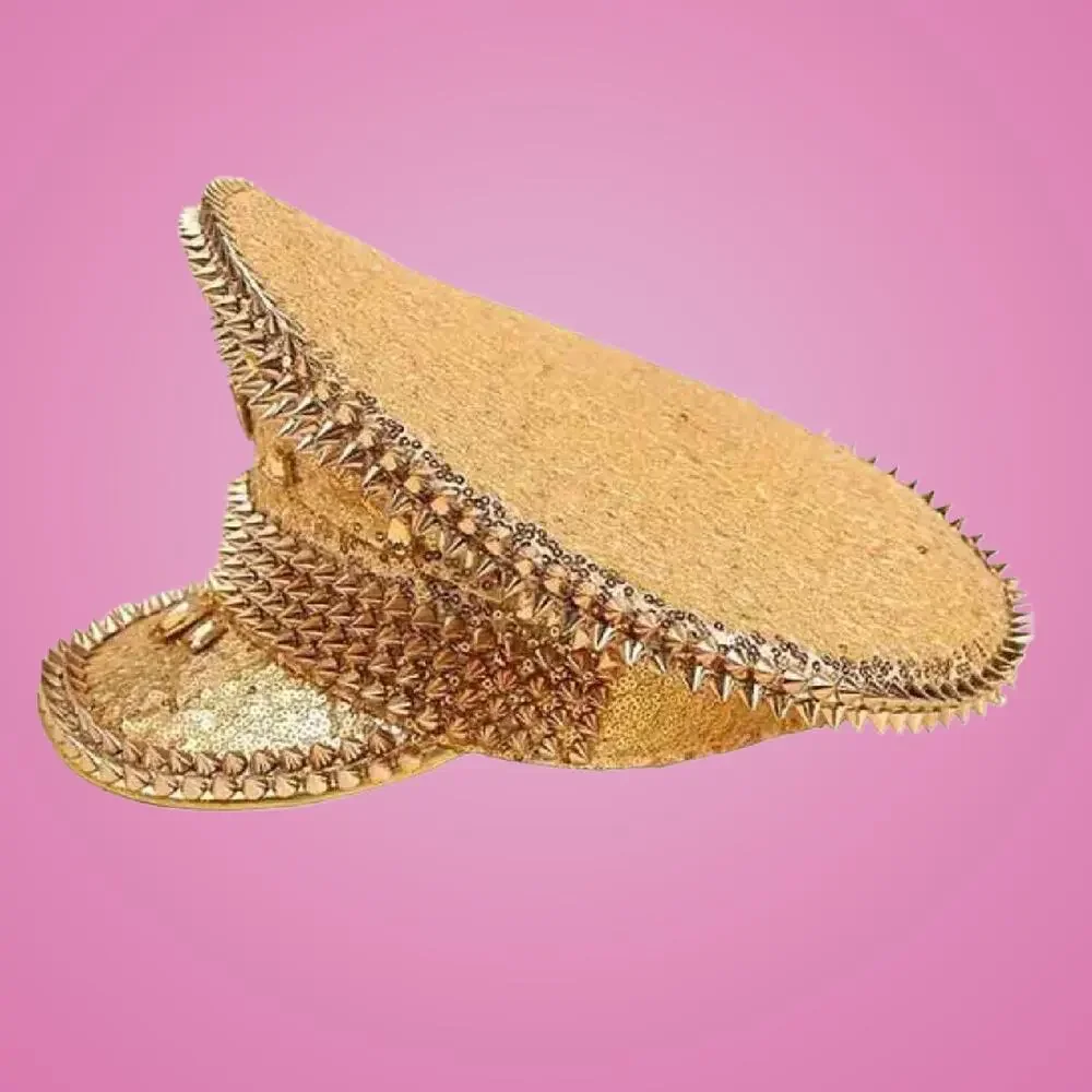 Gold Punk Style Rock N Roller Spike Hat For Night Club or Costume